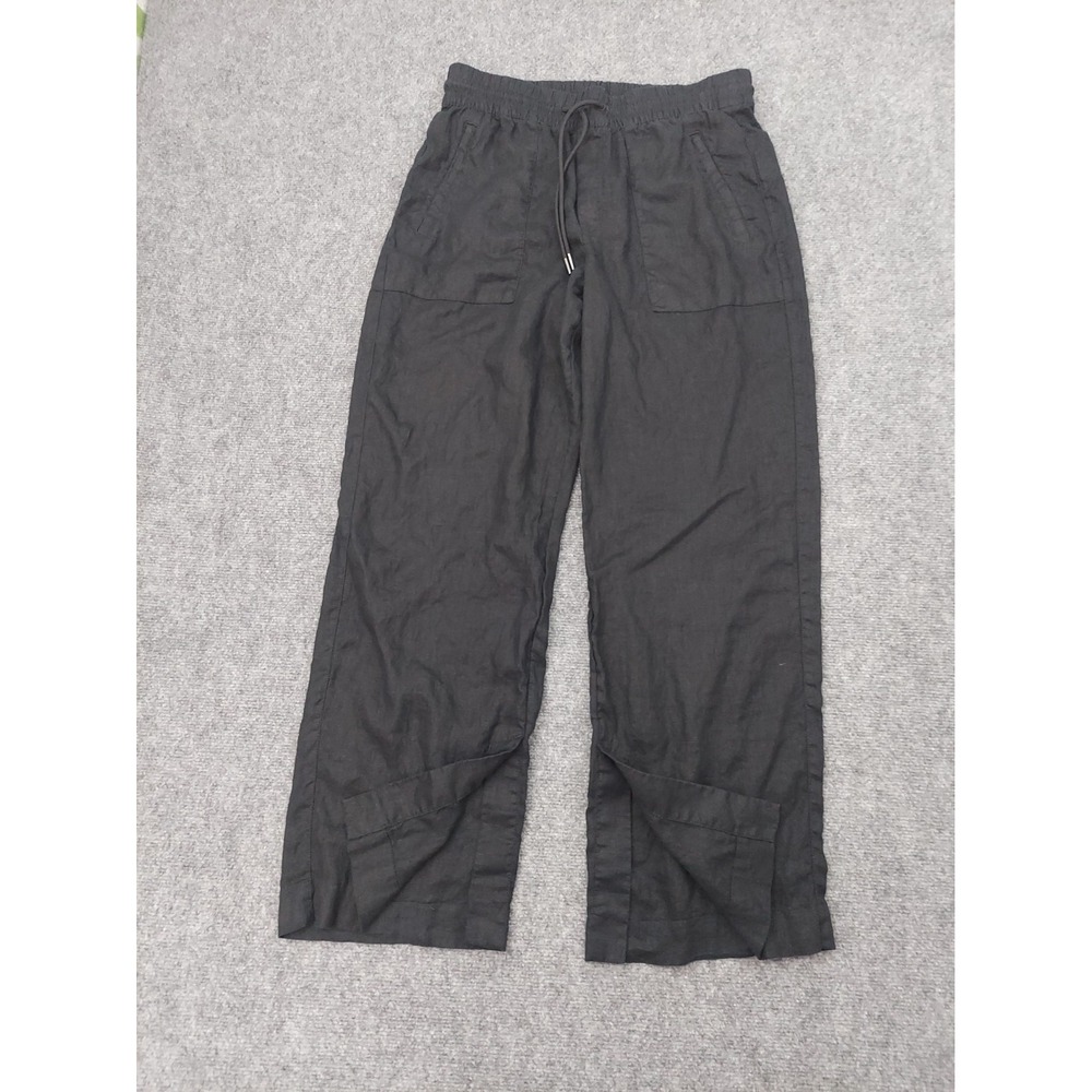 Athleta Retreat Linen Pants Womens Small Black Slit Ankle Pockets Drawstring